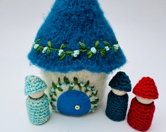 Gnome cottage Felted Wool Gnome Home peg dolls ready to ship