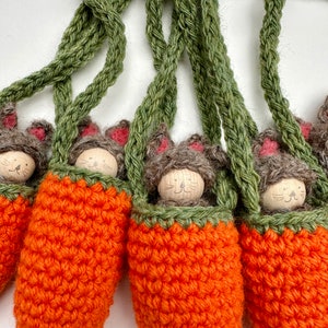 Bunny peg doll in carrot necklace Waldorf inspired ready to ship