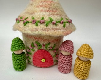 Gnome cottage Felted Wool Gnome Home peg dolls ready to ship