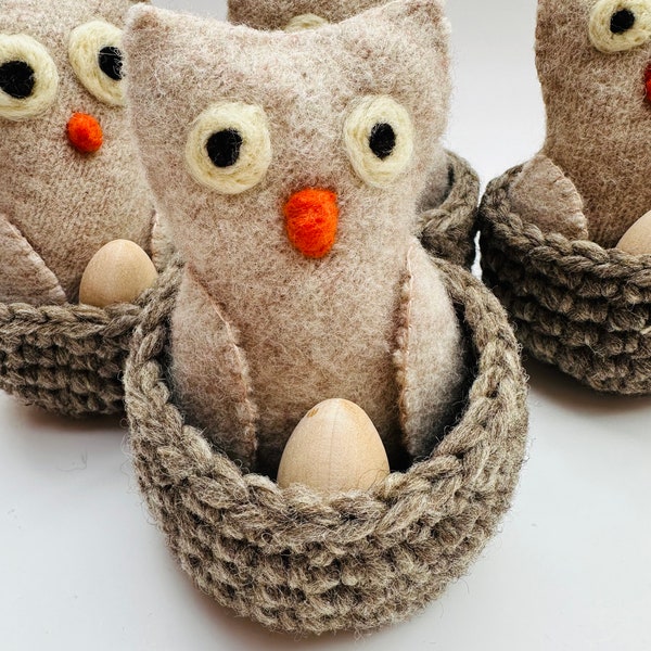 Little wool owl in nest set Waldorf inspired