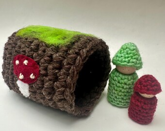 Wool Log with Gnome Dolls