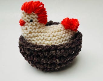 Hen and egg set in a wool nest Waldorf inspired