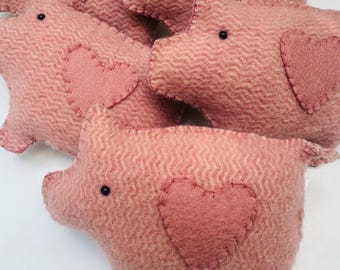 Pink wool piggy Waldorf inspired ready to ship