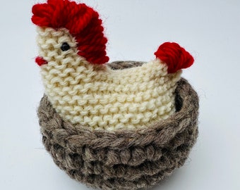 Hen and egg set in a wool nest Waldorf inspired