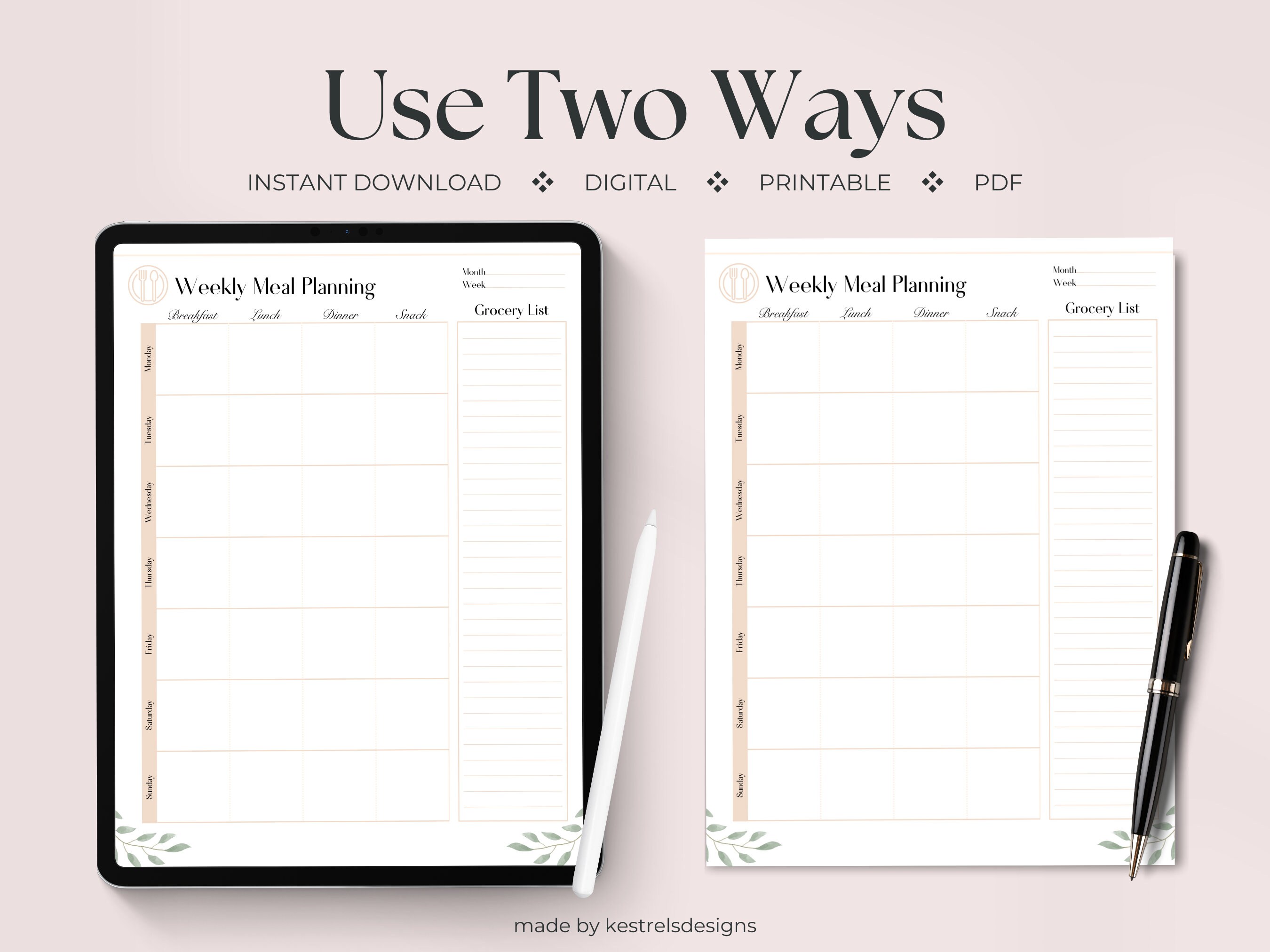 Digital & Printable Weekly Meal Planner | Goodnotes Planner | Meal ...