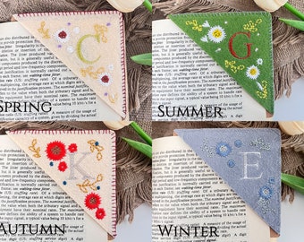 Personalized Embroidered Corner Bookmark for Her, A to Z Letters Handmade Bookmark Gift for Book Lovers, Four Seasons Party Favors, Mom Gift