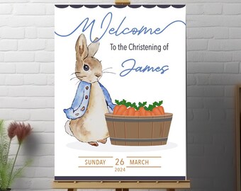 Printable Baptism / Christening Sign - Peter Rabbit and Flopsy - Customisable & 4 Sizes  - Blue and Pink version