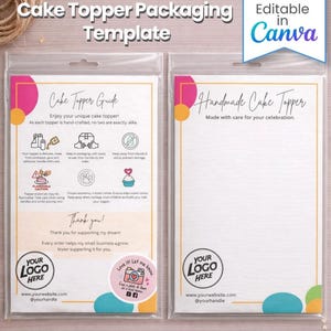 Modèle d'emballage de décoration pour gâteau | Carte de remerciement et guide d'entretien | Image de marque de petite entreprise | Carte d'affichage Topper