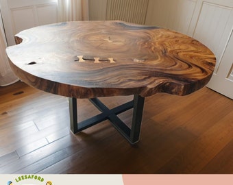 Rustic Slab Table, Live Edge Round Dining & Coffee Table, Solid Wood Round Table, Dry Wood Round Kitchen Table, Walnut Wooden Table