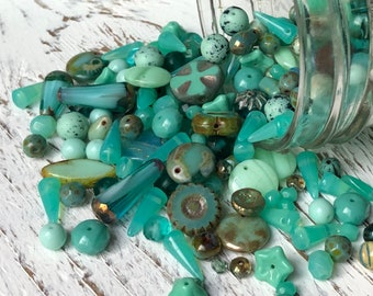 Pale Blue Ocean Blue Sale Color Mixes,Czech Glass Beads,50 Grams Mixed Lot of Quality Czech Pressed Glass Beads Jewelry Supplies