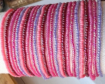 Seed Bead Bracelet Stretch Glass Beaded Accessory Boho Style Bohemian Jewelry Handmade Elastic Band Colorful Thin Stackable Wrist Casual