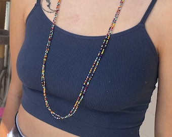 Long Seed Bead Necklace- Colorful Love Bead Necklace