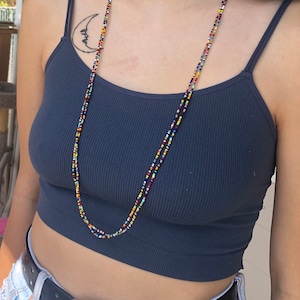 Long Seed Bead Necklace- Colorful Love Bead Necklace