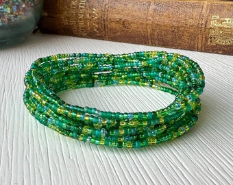 Green Seed Bead Stretch Bracelet Minimalist Tiny Beaded Bracelet Set Single Layering Jewelry For Everyday