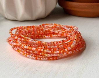 Orange Seed Bead Stretch Bracelet Singles & Set Boho Beaded Friendship Gift For Her