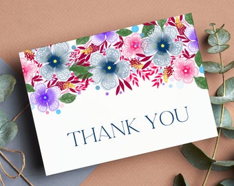 Thank You Card Floral Printable Instant Download  A2 Card With Envelope Flower Thank You Note Cards