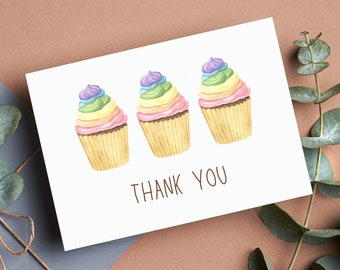 Thank You Card Printable Greeting Cards Cupcake Instant Download Birthday Thank You Notes With Envelope A2