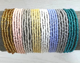 Single Strand Seed Bead Stretch Bracelet- Bohemian Beaded Stacking Friendship Bracelets