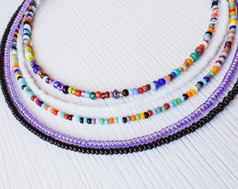 Glass Bead Necklace Seed Jewelry Set Layering Stainless Steel Clasp Extender Chain Accessory Dainty Design Colorful Beaded Handmade