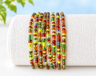 Seed Bead Bracelet Stretch Band Stackable Jewelry Autumn Color Miyuki Glass Beadwork Gift Wine Tasting Party Favor Book Club Girls Weekend