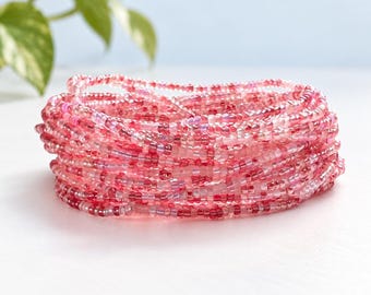 Pink Bead Bracelet Teen Friend Gift Handmade Jewelry Stretch Band Women Fashion Stackable Wrist Accessory Layer Arm Party Her Birthday