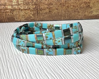 Miyuki Tila Bracelet Stacking Jewelry Stretch Band Tile Bead Japanese Glass Trendy Accessory Minimalist Design Thin Delicate Layering