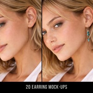 Earring Mockup Digital Canva Template Jewelry Display Model Profile Hairstyle Showcase Image Product Photography Tool Shop Listing Helper