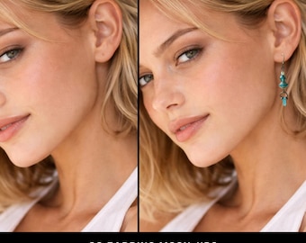 Earring Mockup Digital Canva Template Jewelry Display Model Profile Hairstyle Showcase Image Product Photography Tool Shop Listing Helper