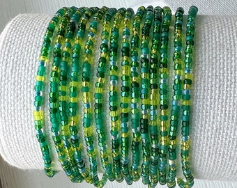 Green Seed Bead Stretch Bracelet Minimalist Tiny Beaded Bracelet Set Single Layering Jewelry For Everyday