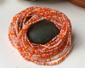 Orange Seed Bead Stretch Bracelets Set Stack or Single