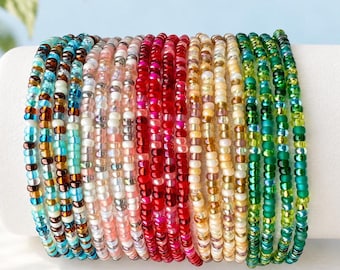 Pulsera de cuentas de semillas, joyería para hombres, regalo de cumpleaños, joyería informal para todos los días, cuentas de vidrio pequeñas elásticas, estilo bohemio, accesorio apilable en capas