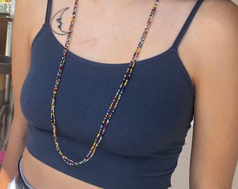 Seed Bead Necklace Love Beads Hippie Jewelry Festival Fashion Boho Style Vintage Inspired Retro Accessory Colorful Strand Long Bohemian