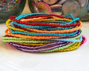 Seed Bead Rainbow Stretch Bracelet Tiny Bead Bracelets Stacking Boho Minimalist Trendy Contemporary