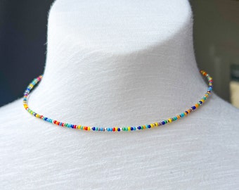 Seed Bead Choker Rainbow Beadwork Necklace Adjustable Beaded Choker