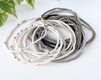 Stackable Boho Bracelet Versatile Arm Stack Essential Everyday Accessory Men Gift Idea Handmade Glass Bead Minimalist Jewelry Neutral Tone