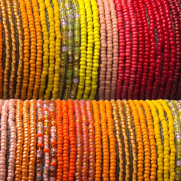 Single Strand Seed Bead Stretch Bracelet- Beaded Stacking Bracelet- Yellow, Orange & Red Collection