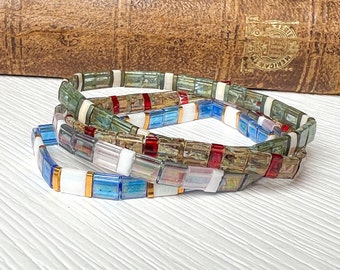 Miyuki Tila Bead Bracelet Tile Beaded Stretch Stack Bracelet Set Colorful Jewelry Gift
