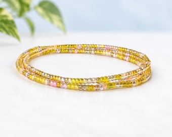 Yellow Seed Bracelet Birthday Gift Friendship Beaded Jewelry Women Bohemian Style Stretch Elastic Band Adjustable Vibrant Piece Handmade