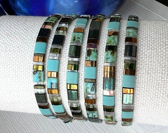 Miyuki Tila Bracelet Stacking Tile Bead Stretch Bracelet Trendy Flat Bead Bracelet