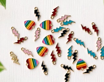 Lightning Bolt Charm Rainbow Heart Bracelet Teen Girl Gift Graduation Youth Present Multicolor Boho Pendant Gold Tone Jewelry Summer Ankle
