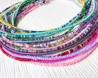 Seed Bead Necklace Tiny Glass Jewelry Delicate Beaded Accessory Dainty Wire Strand Minimal Boho Style Layering Chain Adjustable Length