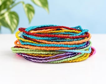 Rainbow Seed Bracelet Minimalist Design Contemporary Jewelry Boho Style Stretch Band Elastic Adjustable Everyday Wear Stacking Accessory