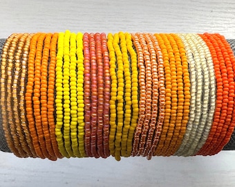 Single Strand Seed Bead Stretch Bracelet- Beaded Stacking Friendship Bracelet- Yellow & Orange Beaded Bracelets