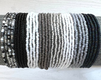 3 Black Bead Bracelets Made With Small Seed Beads Black and -   Black  beaded bracelets, Small bead bracelet, Silver bead bracelet