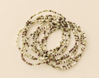 Seed Bead Bracelet Wrap Elastic Jewelry Women Boho Multi Strand Handmade Bohemian Earth Tone Sage Green Accessory Festival Casual Everyday