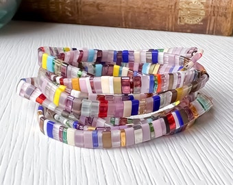 Tila Bracelet Dainty Stackable Bracelet Handmade Layering Tile Stretch Boho Colorful Jewelry