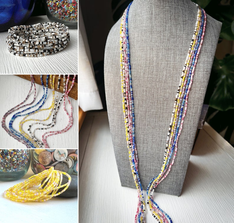 Long Seed Bead Necklace Glass Beadwork Necklace Hippie Boho Jewelry Gift Under 30