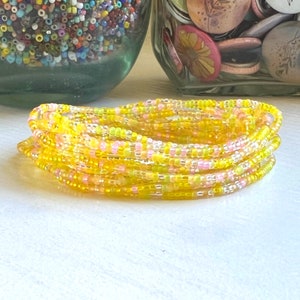 Yellow Boho Beaded Stacking Bracelet Set Gift for Her Birthday