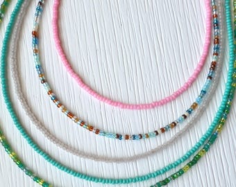 Seed Bead Necklace Glass Beaded Jewelry Layering Piece Accessory Dainty Choker Thin Chain Elegant Simple Delicate Design Colorful Style
