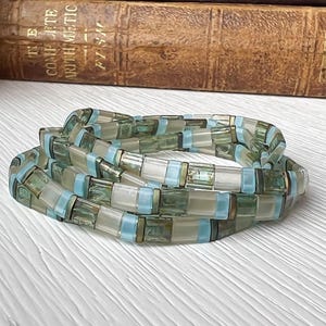 Flat Tile Bracelet Miyuki Beaded Design Elegant Stretch Wristband Handmade Japanese Jewelry Premium Quality Construction Minimalist Style Trendy Fashion Accessory Perfect Friendship Gift Comfortable Daily Wear Versatile Collection Addition